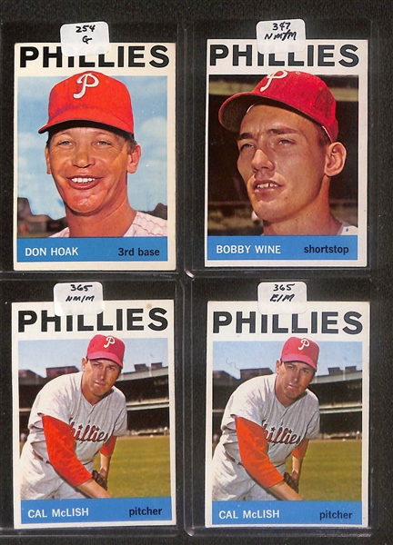 Lot of (84) High Quality 1964-1965 High Quality 1964-1965 Phillies Baseball Cards w. Bunning, Dick Allen RC, & Rick Wise RC