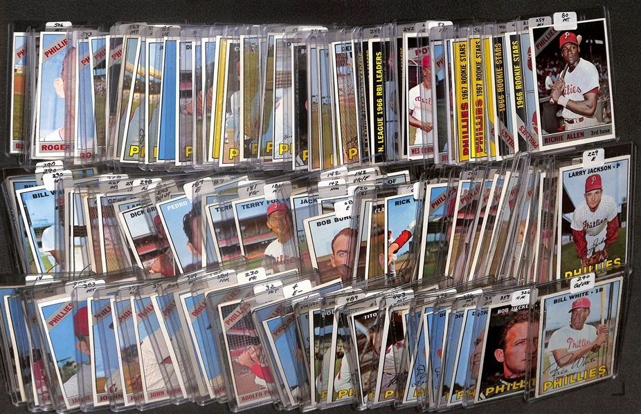 Lot of (107) High Quality 1966-1967 Phillies Baseball Cards w. Jenkins RC, Allen, & Bunning