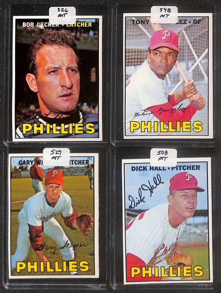 Lot of (107) High Quality 1966-1967 Phillies Baseball Cards w. Jenkins RC, Allen, & Bunning