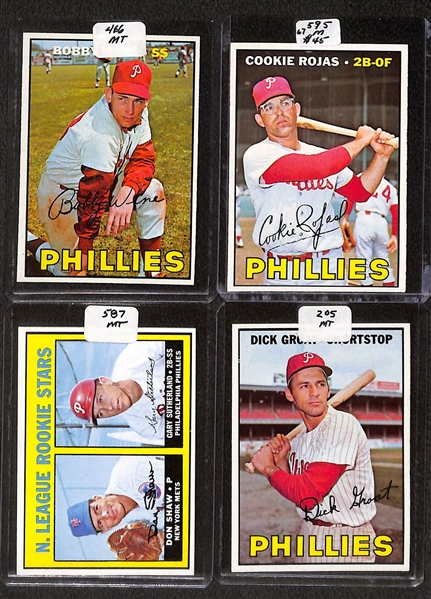 Lot of (107) High Quality 1966-1967 Phillies Baseball Cards w. Jenkins RC, Allen, & Bunning