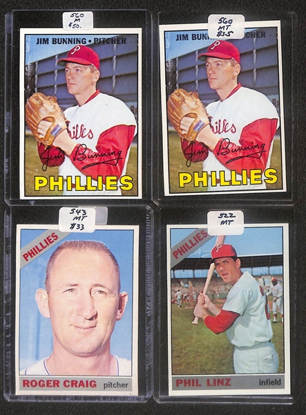 Lot of (107) High Quality 1966-1967 Phillies Baseball Cards w. Jenkins RC, Allen, & Bunning