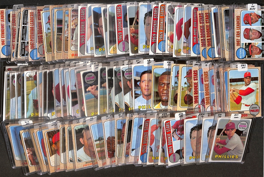 Lot of (87) High Quality 1968-1969 Phillies Baseball Cards w. Bunning, Allen, & ERA Leaders Card