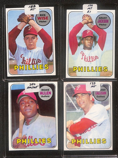 Lot of (87) High Quality 1968-1969 Phillies Baseball Cards w. Bunning, Allen, & ERA Leaders Card