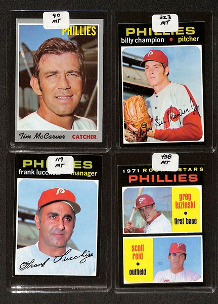 Lot of (102) High Quality 1970-1971 Phillies Baseball Cards w. Bowa RC, Luzinski RC, Montanez RC, Allen, & Bunning