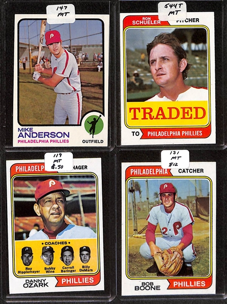 Lot of (155) High Quality 1972-1974 Phillies Baseball Cards w. Boone RC, Carlton, Schmidt & Bowa