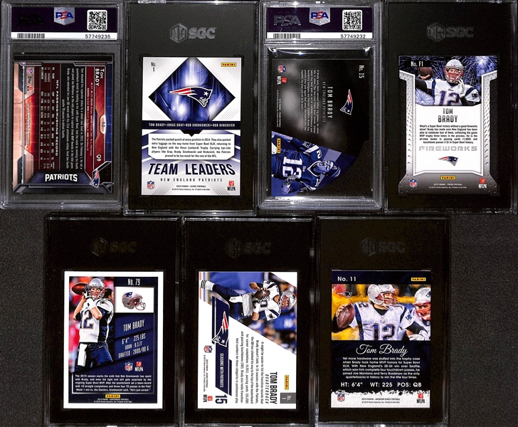 Lot of (7) Graded 2015 Tom Brady Cards w. Topps Chrome PSA 10 & Panini Score Team Leaders Gold SGC 10