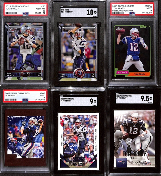 Lot of (6) Graded 2015 Tom Brady Cards w. Topps Chrome PSA 10 & Topps SGC 10