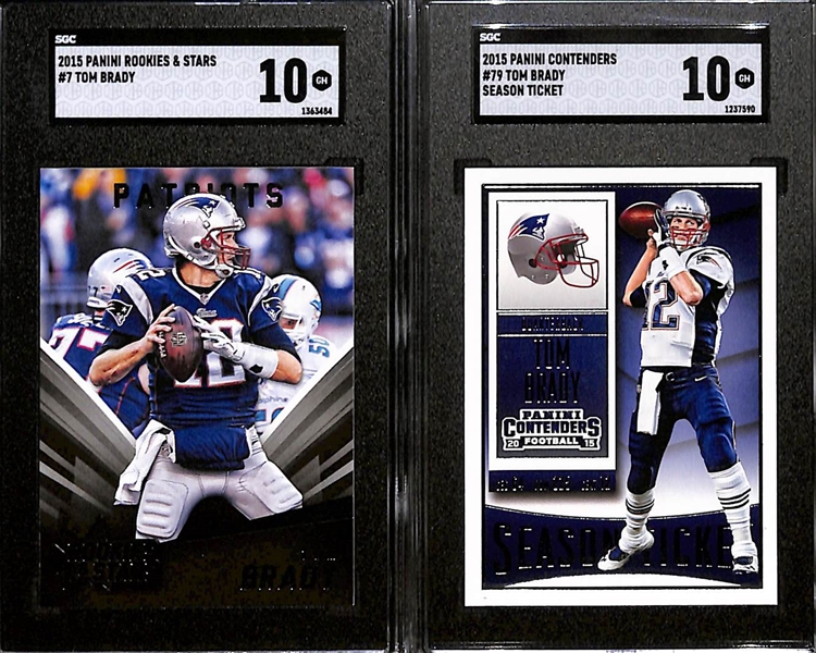 Lot of (6) Graded 2015 Tom Brady Cards w. Panini Rookie & Stars SGC 10 & Panini Contenders Season Ticket SGC 10