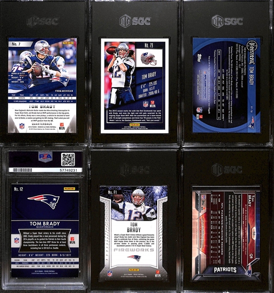 Lot of (6) Graded 2015 Tom Brady Cards w. Panini Rookie & Stars SGC 10 & Panini Contenders Season Ticket SGC 10