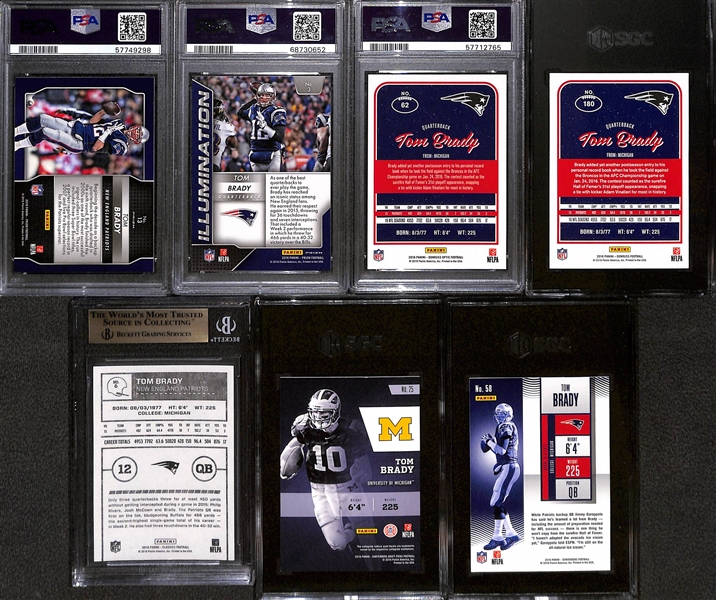 Lot of (7) Graded 2016 Tom Brady Cards w. Panini Prizm Decade of Dominance PSA 10