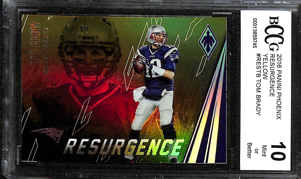 Lot of (7) Graded 2016 Tom Brady Cards w. Panini Phoenix Resurgence Yellow (#/99) BCCG 10 & Panini Prizm Decade of Dominance PSA 10