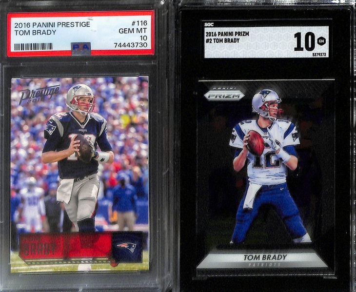 Lot of (7) Graded 2016 Tom Brady Cards w. Panini Phoenix Resurgence Yellow (#/99) BCCG 10 & Panini Prizm Decade of Dominance PSA 10