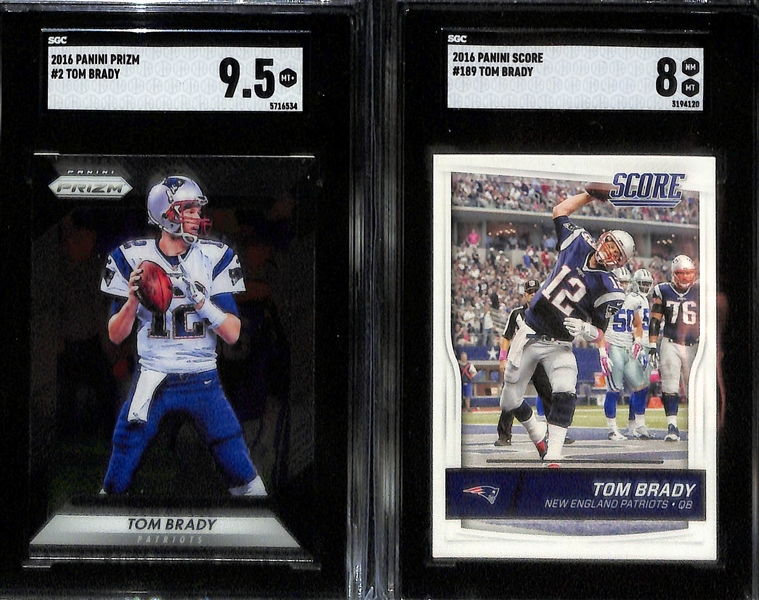 Lot of (7) Graded 2016 Tom Brady Cards w. Panini Phoenix Resurgence Yellow (#/99) BCCG 10 & Panini Prizm Decade of Dominance PSA 10