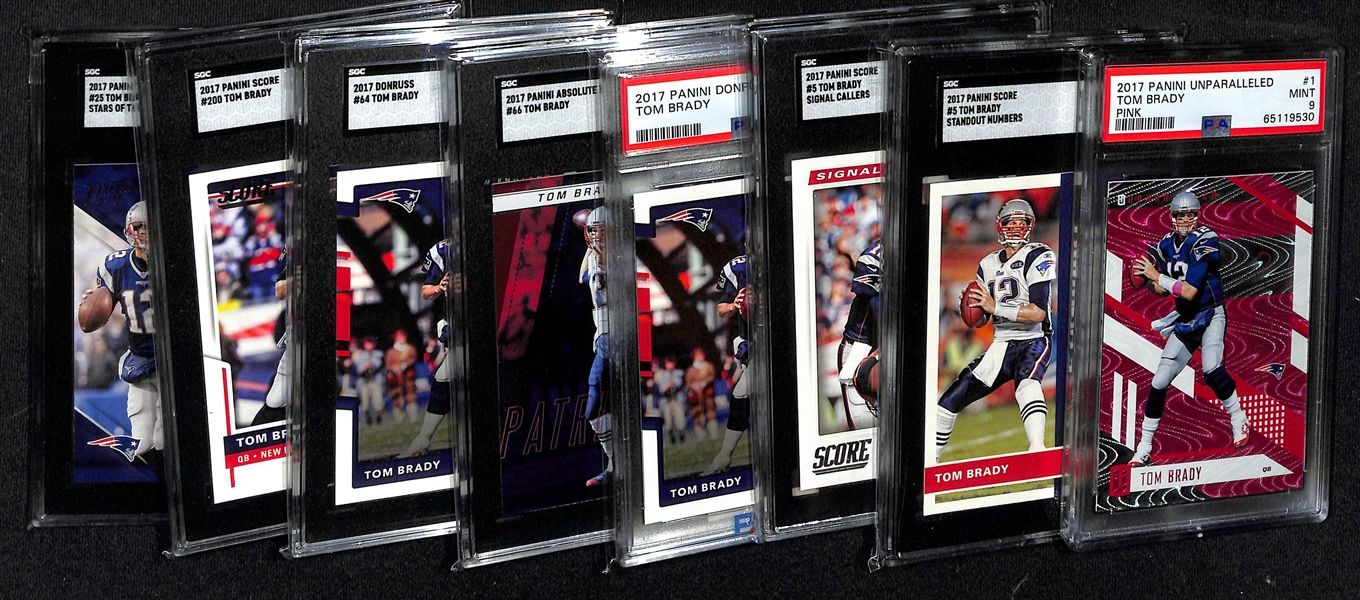 Lot of (8) Graded 2017 Tom Brady Cards w. Panini Unparalleled Pink PSA 9