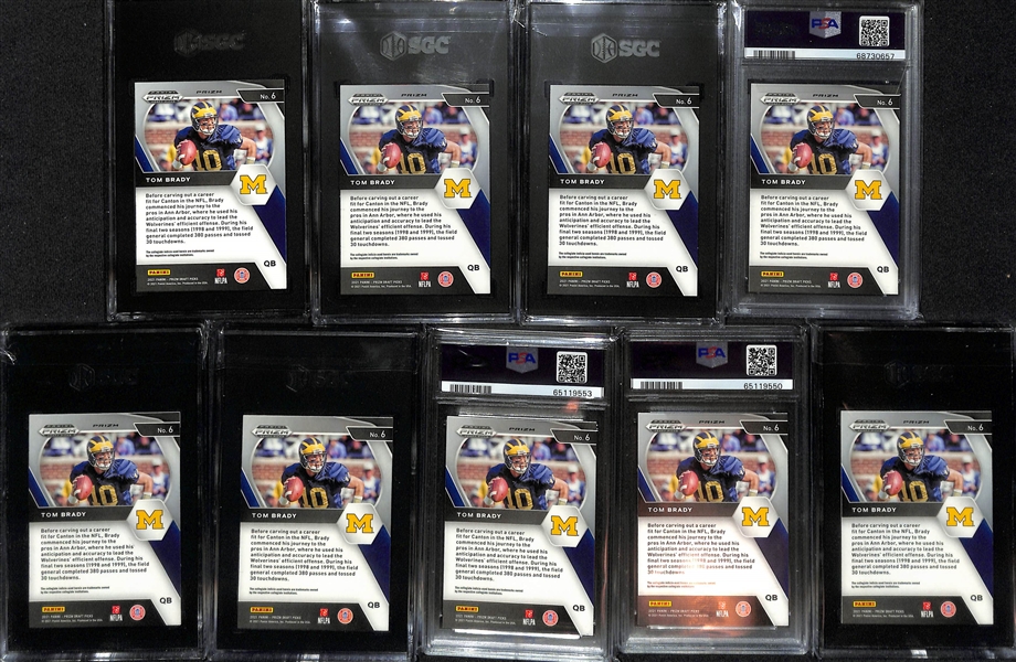 Lot of (9) Graded 2021 Tom Brady Panini Prizm Draft Pick Cards w. Prizm D.P. Red Ice Prizm SGC 10