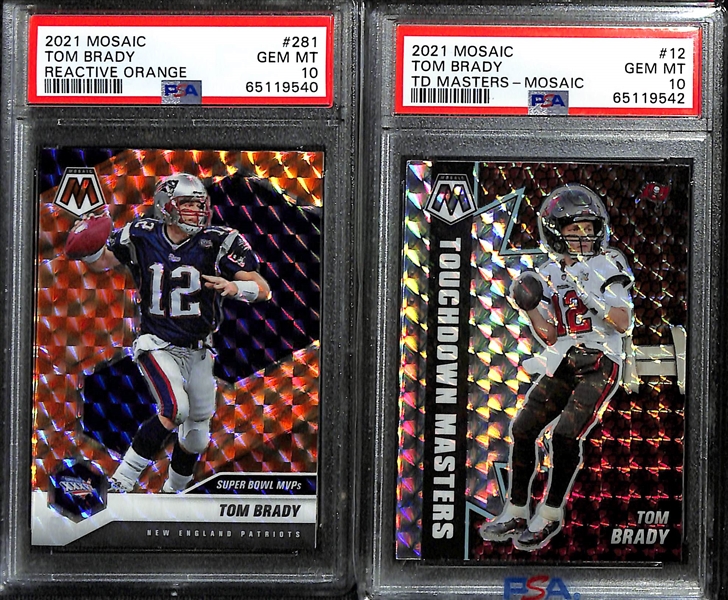 Lot of (8) Graded 2021 Panini Mosaic Tom Brady Cards w. Panini Mosaic Reactive Orange PSA 10