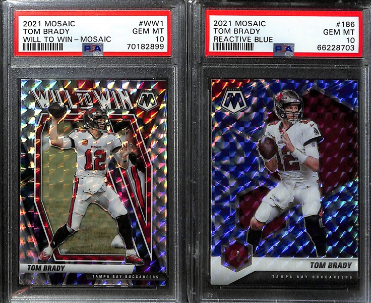 Lot of (8) Graded 2021 Panini Mosaic Tom Brady Cards w. Panini Mosaic Reactive Orange PSA 10