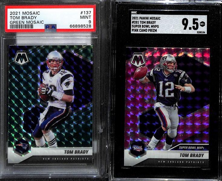 Lot of (8) Graded 2021 Panini Mosaic Tom Brady Cards w. Panini Mosaic Reactive Orange PSA 10