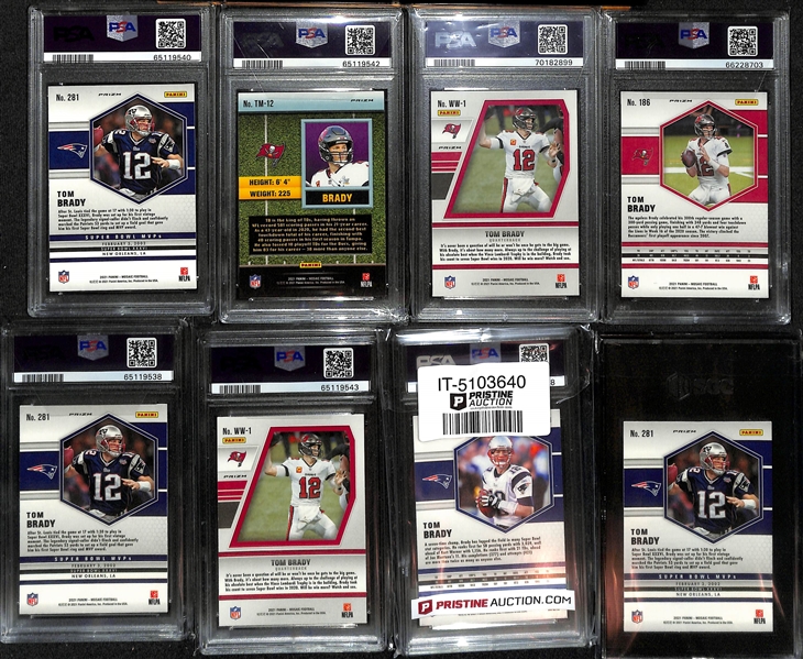 Lot of (8) Graded 2021 Panini Mosaic Tom Brady Cards w. Panini Mosaic Reactive Orange PSA 10