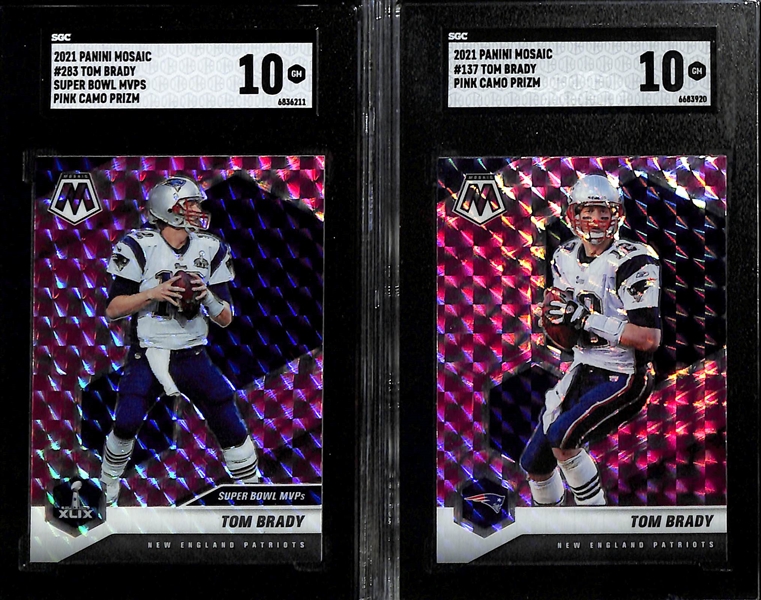 Lot of (6) SGC Graded 2021 Panini Mosaic Prizm Tom Brady Cards w. Super Bowl MVP Pink Camo Prizm SGC 10