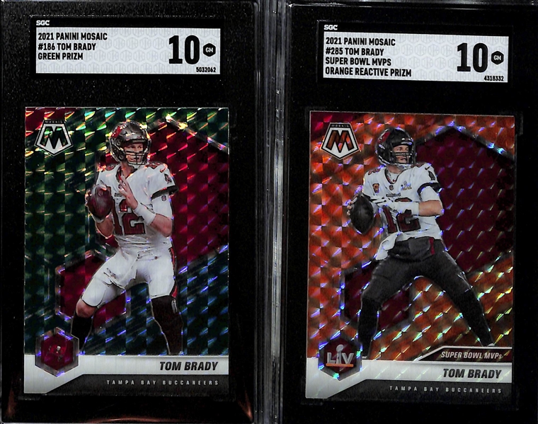 Lot of (6) SGC Graded 2021 Panini Mosaic Prizm Tom Brady Cards w. Super Bowl MVP Pink Camo Prizm SGC 10