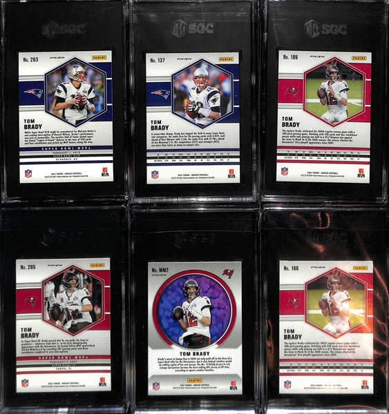 Lot of (6) SGC Graded 2021 Panini Mosaic Prizm Tom Brady Cards w. Super Bowl MVP Pink Camo Prizm SGC 10