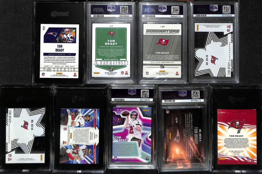 Lot of (9) Graded 2021 Tom Brady Cards w. Panini Phoenix Fire Burst SGC 10