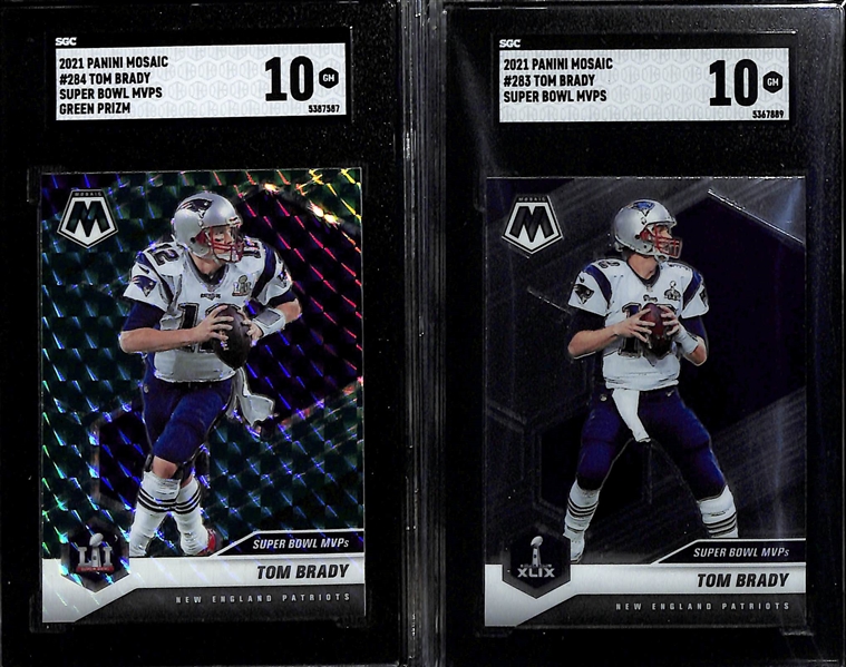 Lot of (8) SGC Graded 2021 Tom Brady Cards w. Panini Mosaic Super Bowl MVPS Green Prizm SGC 10