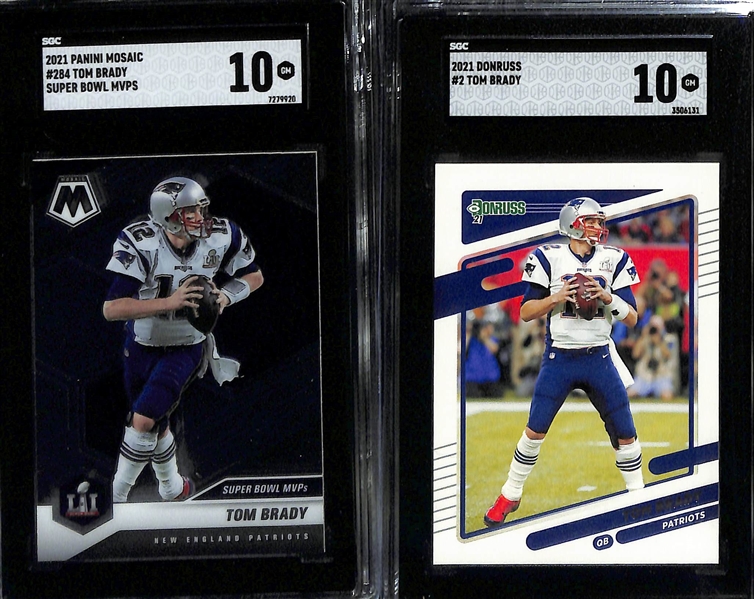 Lot of (8) SGC Graded 2021 Tom Brady Cards w. Panini Mosaic Super Bowl MVPS Green Prizm SGC 10