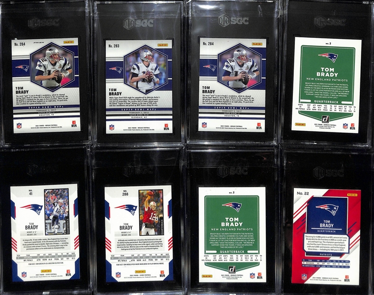 Lot of (8) SGC Graded 2021 Tom Brady Cards w. Panini Mosaic Super Bowl MVPS Green Prizm SGC 10