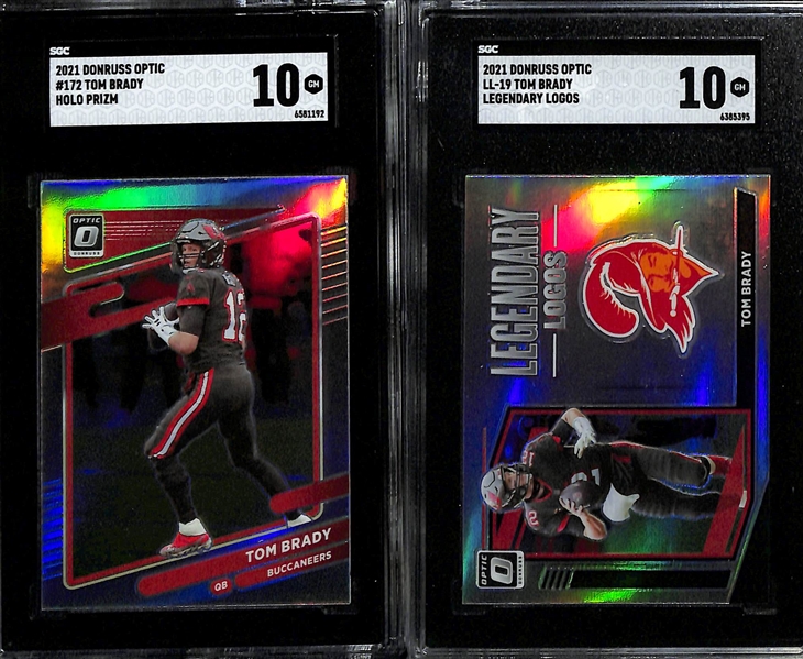 Lot of (9) SGC Graded 2021 Tom Brady Cards w. Donruss Optic Holo Prizm SGC 10 & Donruss Optic Legendary Logos SGC 10