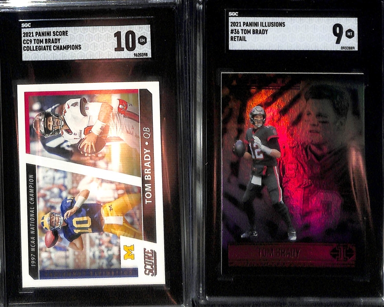 Lot of (9) SGC Graded 2021 Tom Brady Cards w. Donruss Optic Holo Prizm SGC 10 & Donruss Optic Legendary Logos SGC 10