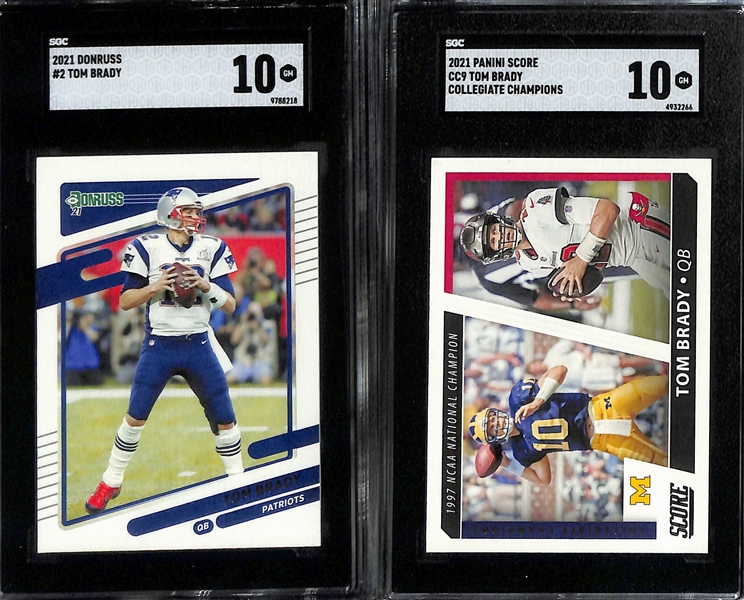 Lot of (9) SGC Graded 2021 Tom Brady Cards w. Donruss No Helmet SGC 10 & Mosaic Super Bowl MVPS SGC 10