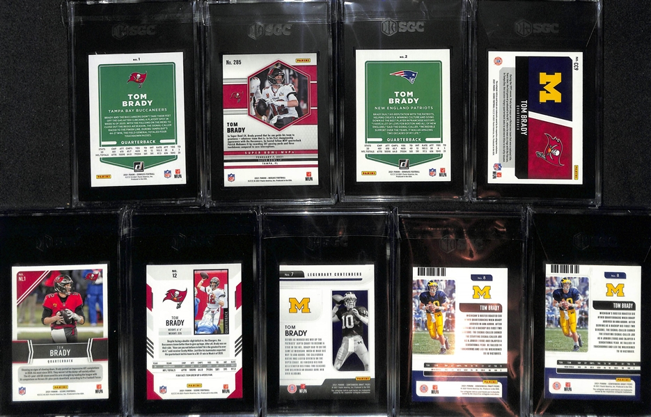 Lot of (9) SGC Graded 2021 Tom Brady Cards w. Donruss No Helmet SGC 10 & Mosaic Super Bowl MVPS SGC 10