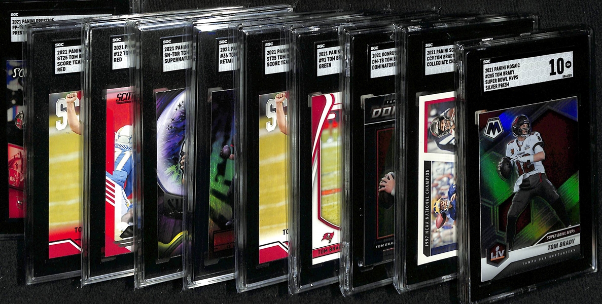 Lot of (10) SGC Graded 2021 Tom Brady Cards w. Moscai Super Bowl MVPS Silver Prizm SGC 10