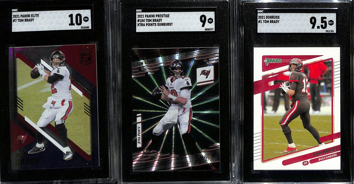 Lot of (11) SGC Graded 2021 Tom Brady Cards w. Donruss No Helmet SGC 10 & Panini Instant SGC 10