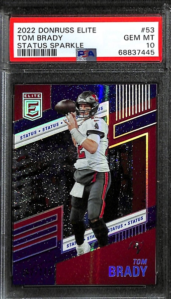 Lot of (5) Graded and Numbered 2022 Tom Brady Cards w. Donruss Elite Status Sparkle (#/275) PSA 10.