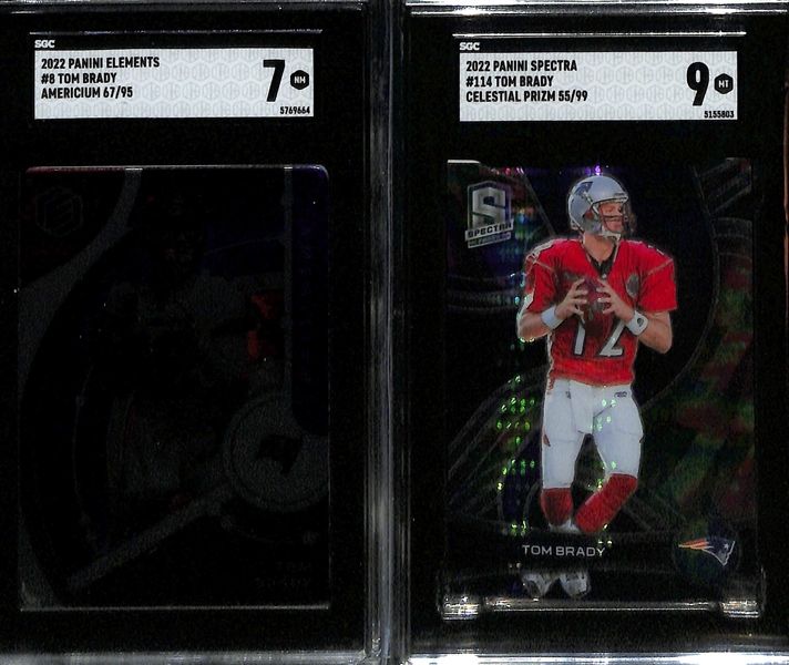 Lot of (5) Graded and Numbered 2022 Tom Brady Cards w. Donruss Elite Status Sparkle (#/275) PSA 10.