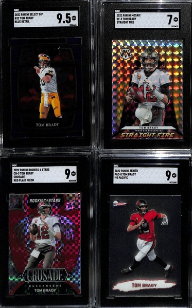 Lot of (8) Graded 2022 Tom Brady Cards w.  Phoenix Flame Throwers-Teal (#/150) PSA 10 & Mosaic Silver Prizm SGC 10 