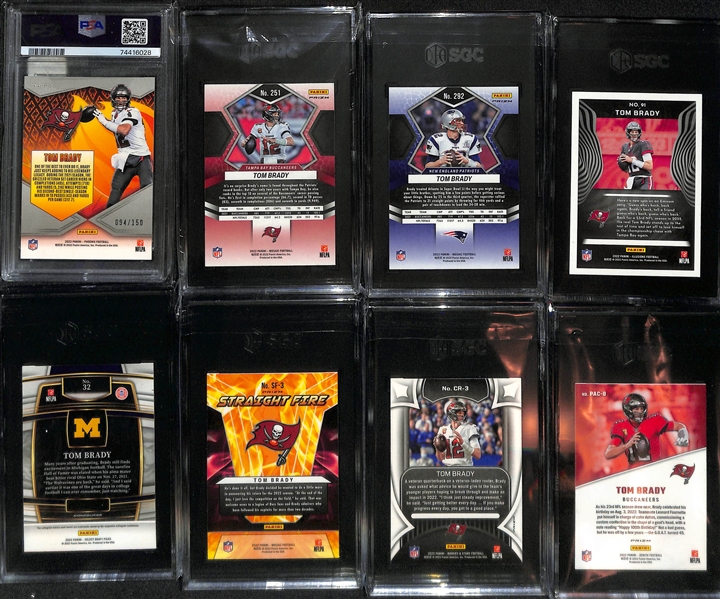 Lot of (8) Graded 2022 Tom Brady Cards w.  Phoenix Flame Throwers-Teal (#/150) PSA 10 & Mosaic Silver Prizm SGC 10 