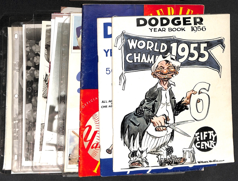 Dodgers Memorabilia Lot - Vintage Yearbooks, Photos, More w. 1956 Dodgers Yearbook