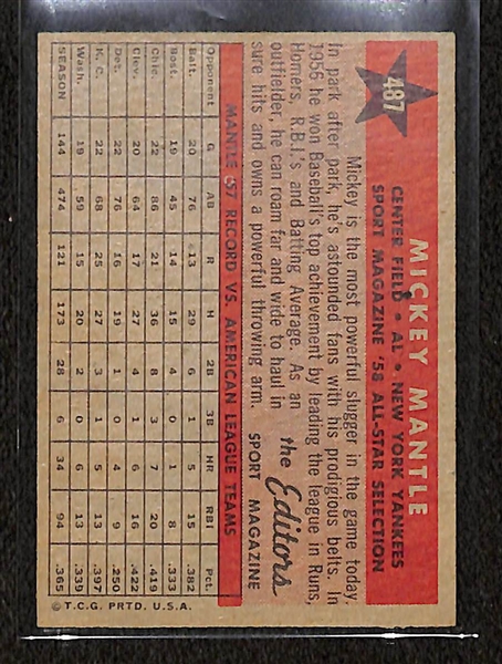 1958 Mickey Mantle All Star Card #487 