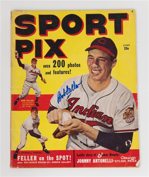 Lot of (15) 1949-1966 Baseball Magazines w. Autographed Bob Feller 1949 Sport Pix Magazine (JSA Auction Letter)