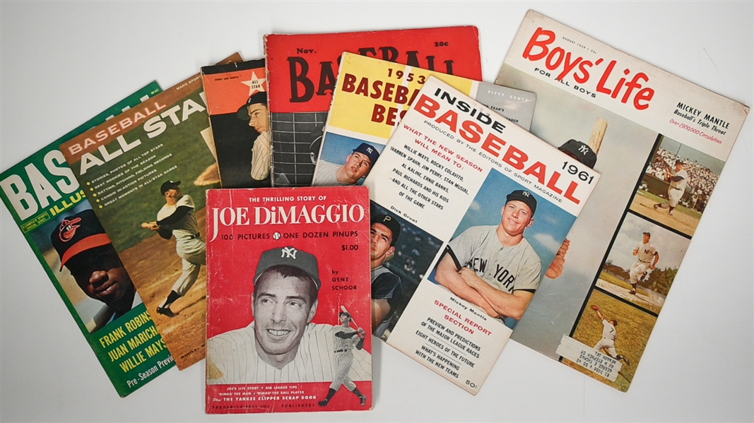 Lot of (8) 1939-1967 Baseball Magazines w. 1950 Thrilling Story of Joe DiMaggio Magazine