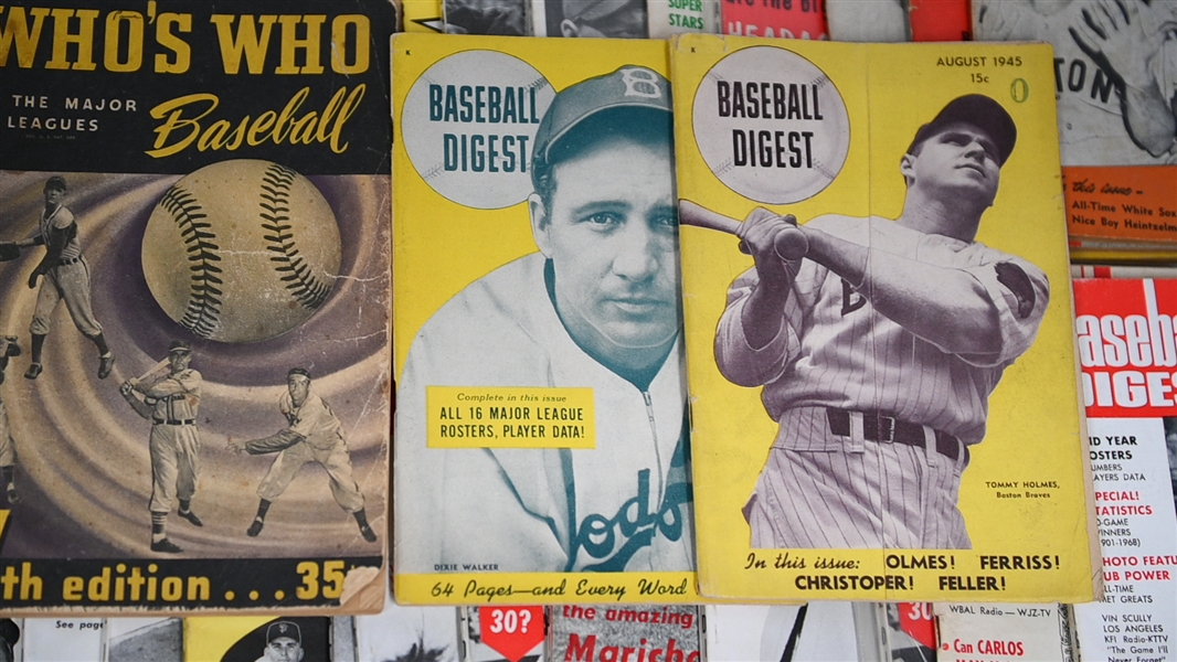 (33) 1945-1969 Baseball Digest Magazines w. Maris, Mantle, Ruth, Carew, Seaver, Bench & 1949 Who's Who in the  Major Leagues 17th Edition w. Rex Barney Auto