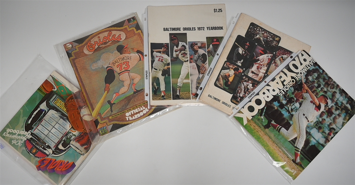 Lot of (26) Mid-1960s to Mid-1980s Baltimore Orioles Yearbooks/Programs/Scorecards & 1969 World Series Program Mets vs. Orioles