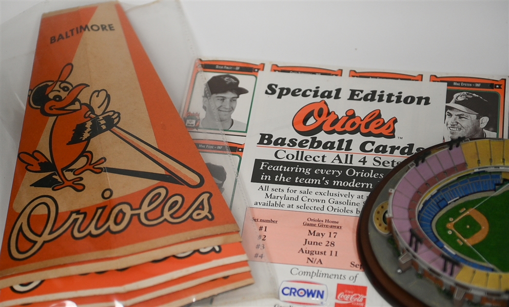 Assorted Lot of Orioles Memorabilia - Cards, Ticket Stubs, Schedules, Cups, More w. Danbury Mint Baltimore Memorial Stadium