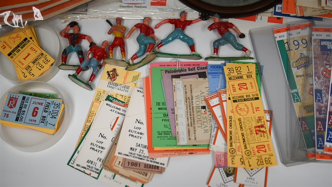 Assorted Lot of Orioles Memorabilia - Cards, Ticket Stubs, Schedules, Cups, More w. Danbury Mint Baltimore Memorial Stadium