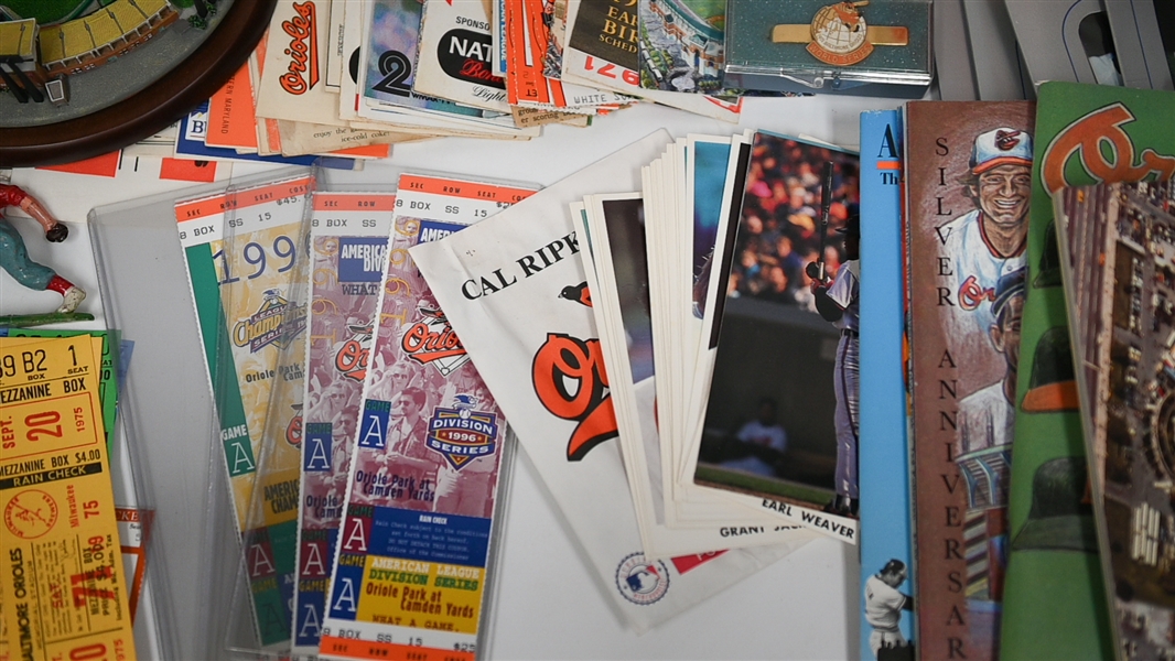 Assorted Lot of Orioles Memorabilia - Cards, Ticket Stubs, Schedules, Cups, More w. Danbury Mint Baltimore Memorial Stadium