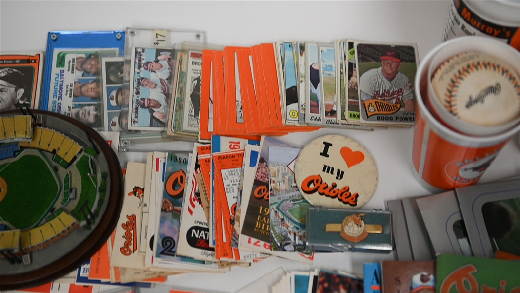 Assorted Lot of Orioles Memorabilia - Cards, Ticket Stubs, Schedules, Cups, More w. Danbury Mint Baltimore Memorial Stadium